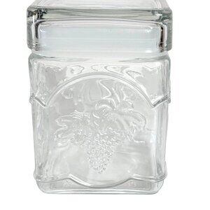 Square Clear Glass Jar Embossed Fruit Design Airtight Lid Storage Decoration